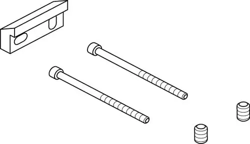 Befestigungsset von Ideal Standard, bestehend aus zwei Schrauben und zwei Unterlegscheiben, dargestellt in einer schematischen Zeichnung.
